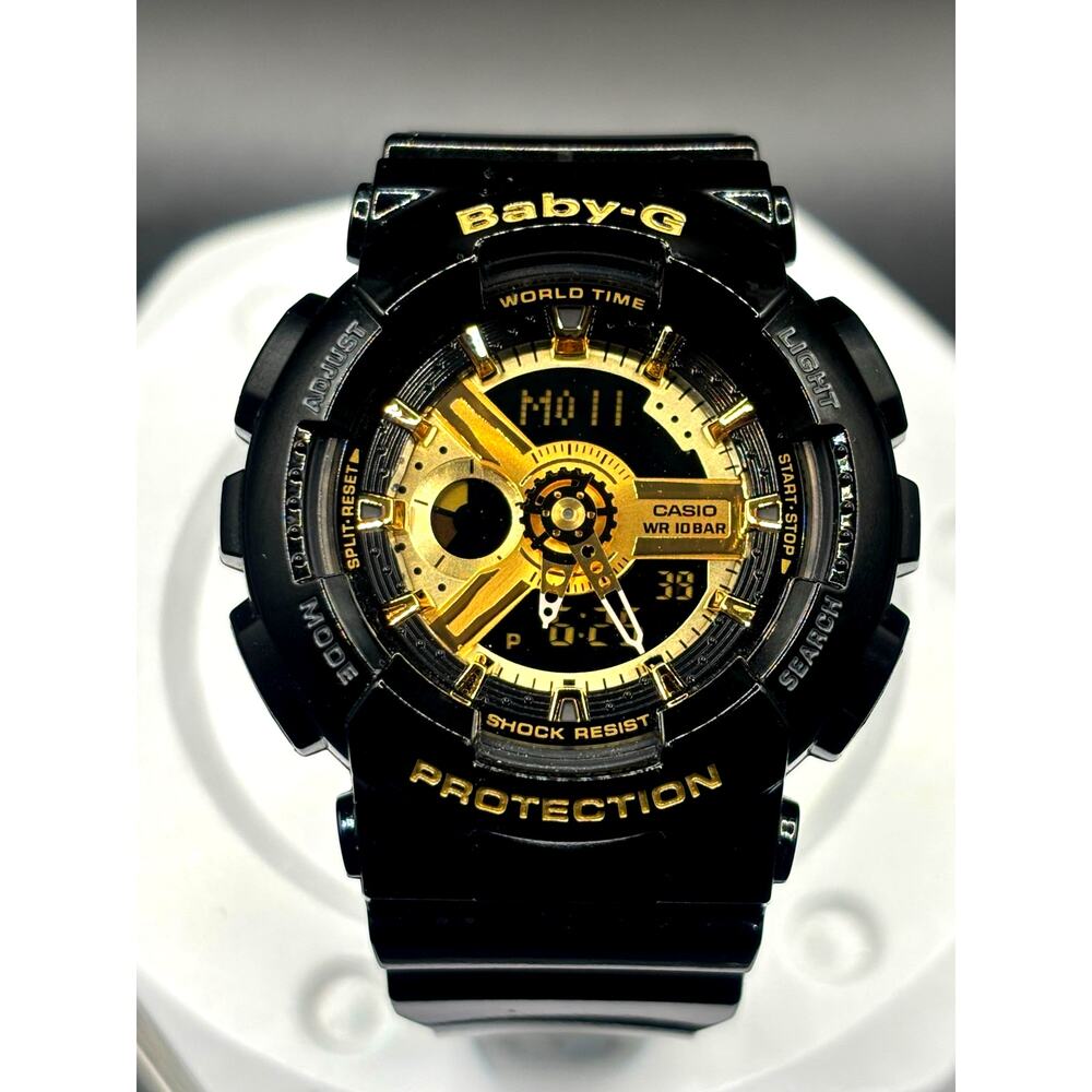 Casio Baby-G BA110-1A Black Metallic Gold Analog Digital Women's Watch NIB